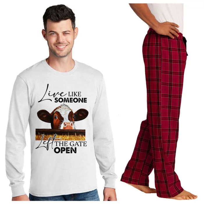 Live Like Someone Left The Gate Open Cow Long Sleeve Pajama Set