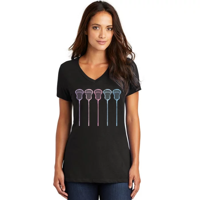 Lacrosse Lacrosse Sticks Woman Girl Retro Women's V-Neck T-Shirt