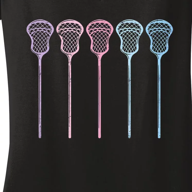 Lacrosse Lacrosse Sticks Woman Girl Retro Women's V-Neck T-Shirt