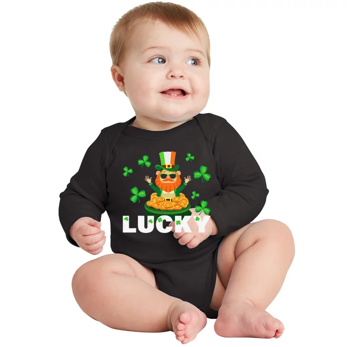 Lucky Leprechaun Saint Patrick's Day Ireland Lucky Clover Baby Long Sleeve Bodysuit