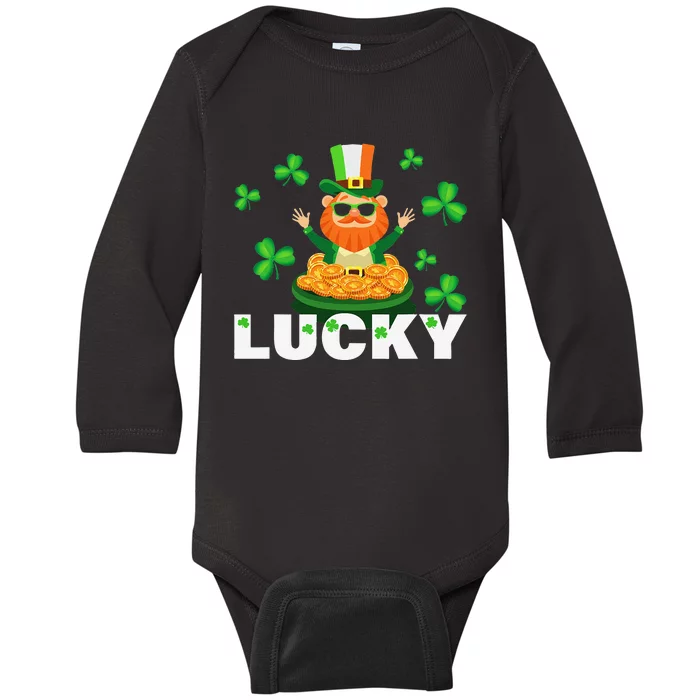 Lucky Leprechaun Saint Patrick's Day Ireland Lucky Clover Baby Long Sleeve Bodysuit