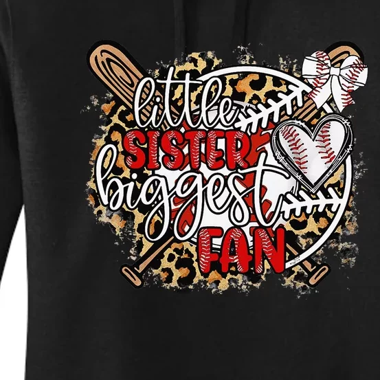 Leopard Little Sister Biggest Fan Funny Baseball Sister Women's Pullover Hoodie