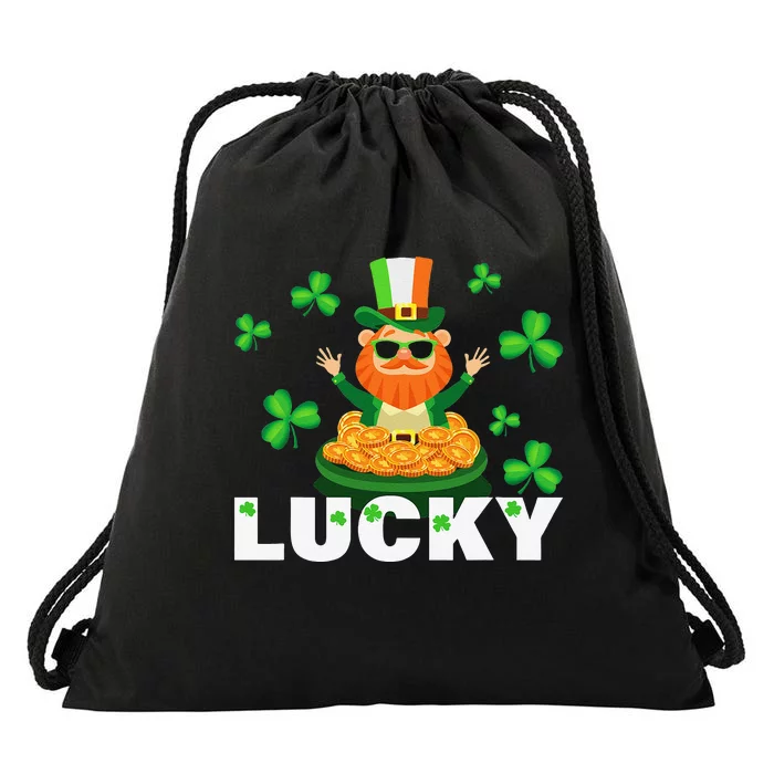 Lucky Leprechaun Saint Patrick's Day Ireland Lucky Clover Drawstring Bag