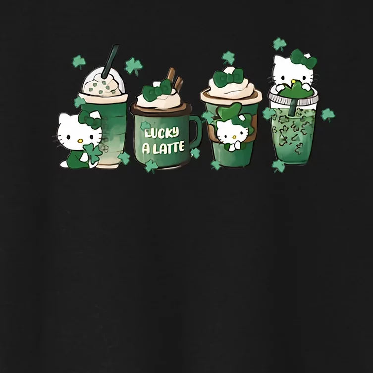 Lucky Latte St Patrick's Day Shamrock Kitty Lucky Latte Women's Crop Top Tee