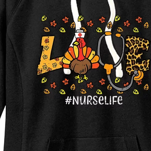 Leopard Love Turkey Nurse Thanksgiving Fall Women's Fleece Hoodie