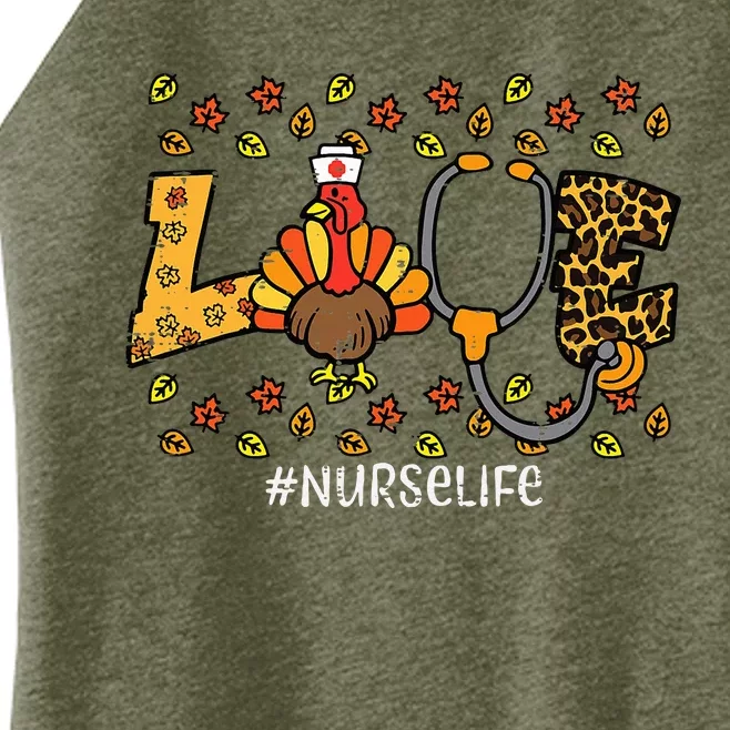 Leopard Love Turkey Nurse Thanksgiving Fall Women’s Perfect Tri Rocker Tank