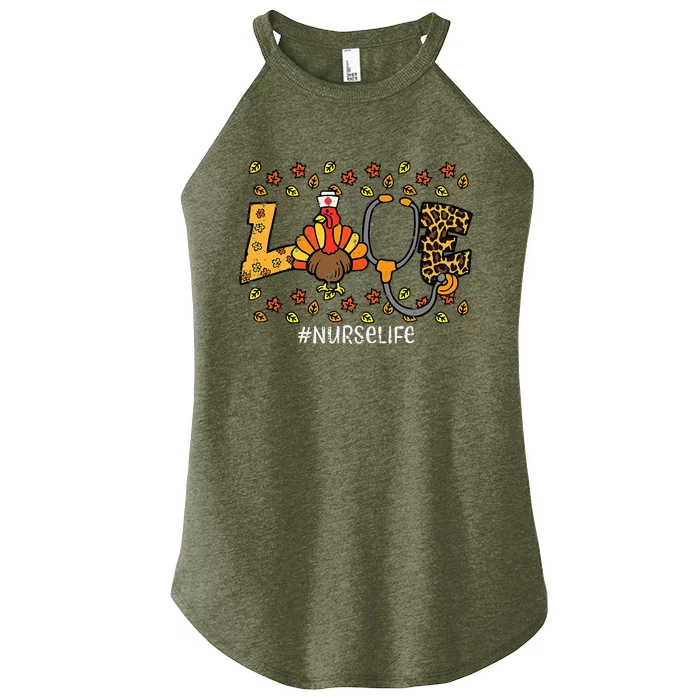 Leopard Love Turkey Nurse Thanksgiving Fall Women’s Perfect Tri Rocker Tank