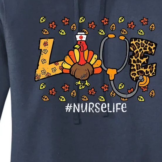 Leopard Love Turkey Nurse Thanksgiving Fall Women's Pullover Hoodie