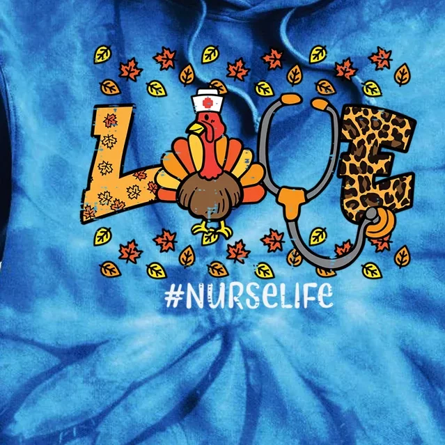 Leopard Love Turkey Nurse Thanksgiving Fall Scrub Top Funny Gift Tie Dye Hoodie