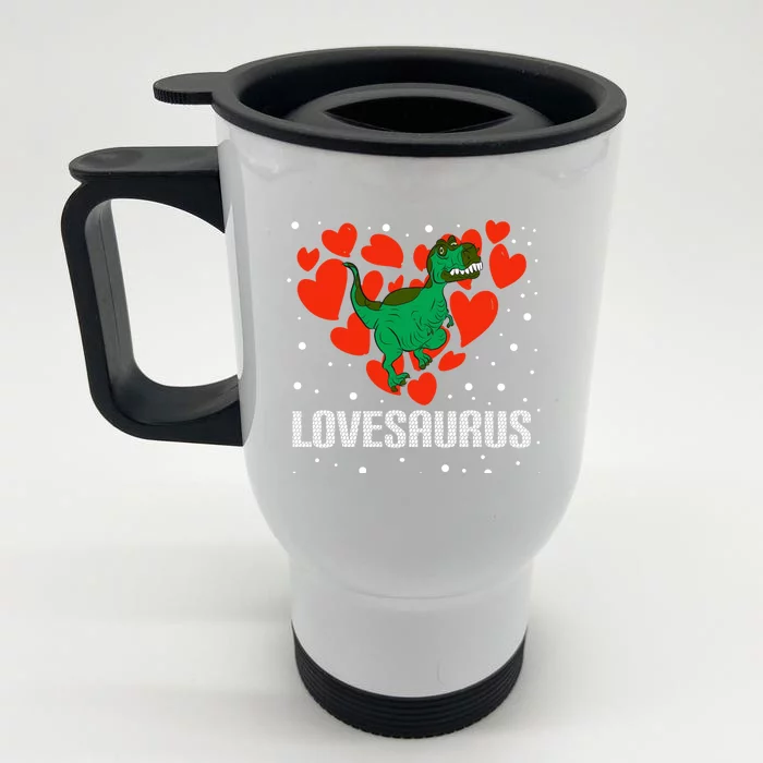 Lovesaurus Love Tgiftrex Dinosaur Heart Valentine's Day Cool Gift Front & Back Stainless Steel Travel Mug