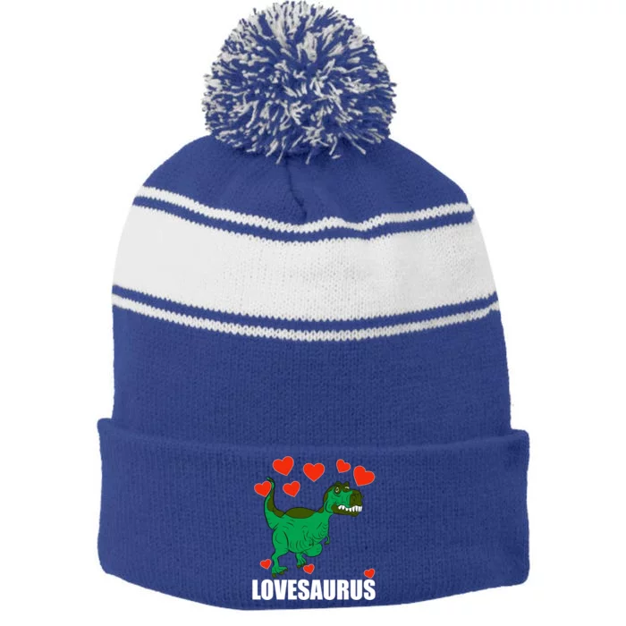 Lovesaurus Love Tgiftrex Dinosaur Heart Valentine's Day Gift Stripe Pom Pom Beanie