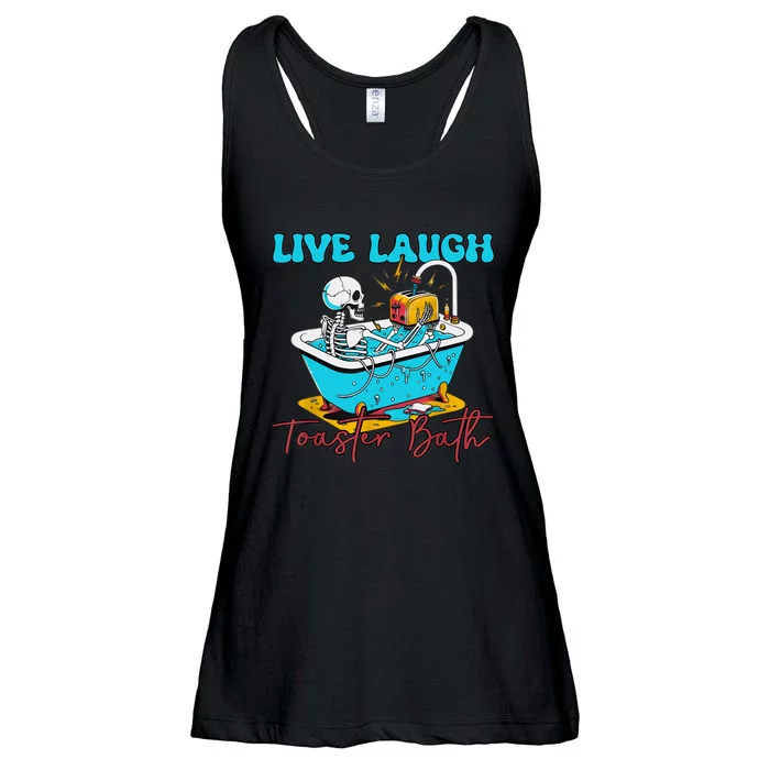 Live Laugh Toaster Bath Skeleton Design Ladies Essential Flowy Tank