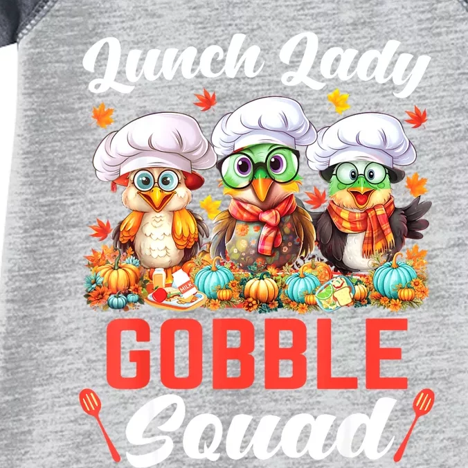 Lunch Lady Thanksgiving Funny Lunch Lady Gobble Squad Infant Baby Jersey Bodysuit