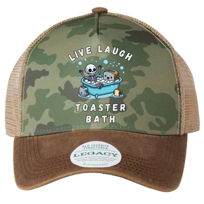 Live Laugh Toaster Bath Sarcastic Unhinged Meme Saying Gift Legacy Tie Dye Trucker Hat