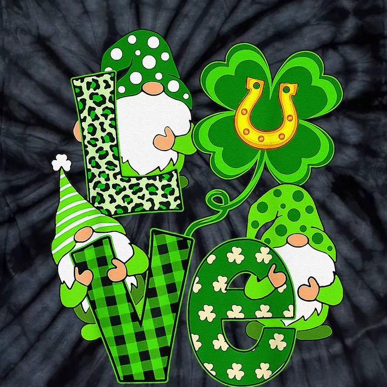 Leopard Love Three Gnomes Lucky Shamrock St Patrick's Day Tie-Dye T-Shirt