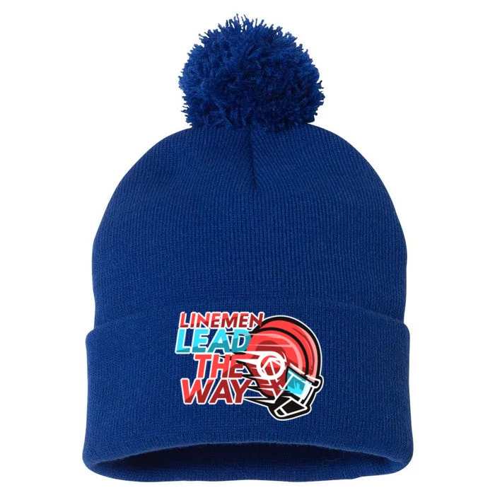 Line Lead The Way N American Football Line Funny Gift Pom Pom 12in Knit Beanie