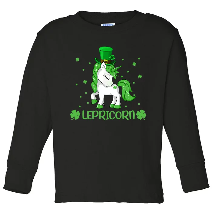 Lepricorn Leprechaun Unicorn St Patrick's Day Shamrock Girl Toddler Long Sleeve Shirt