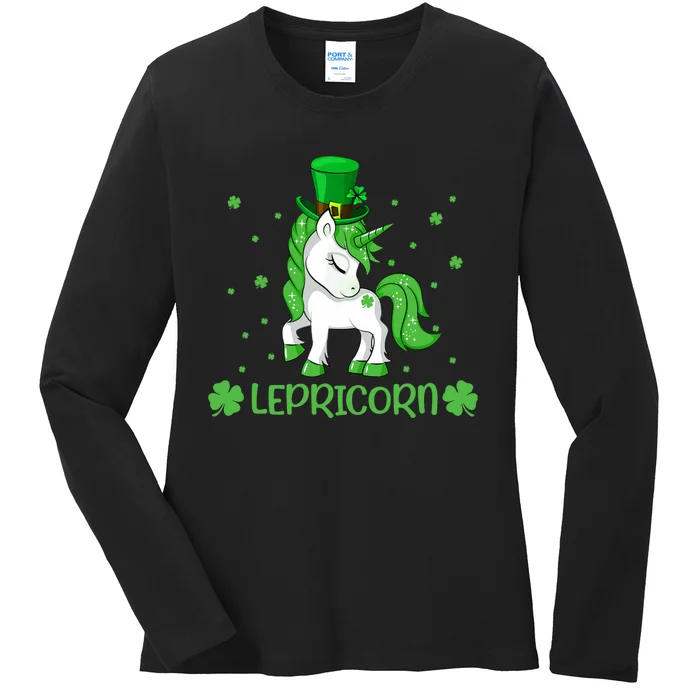 Lepricorn Leprechaun Unicorn St Patrick's Day Shamrock Girl Ladies Long Sleeve Shirt