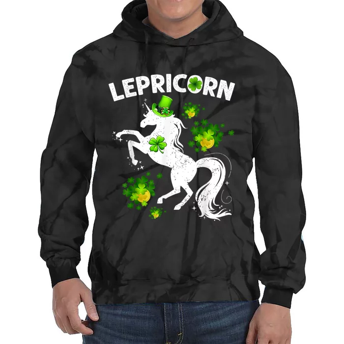 Lepricorn Leprechaun Unicorn St Patrick's Day Shamrock Tie Dye Hoodie