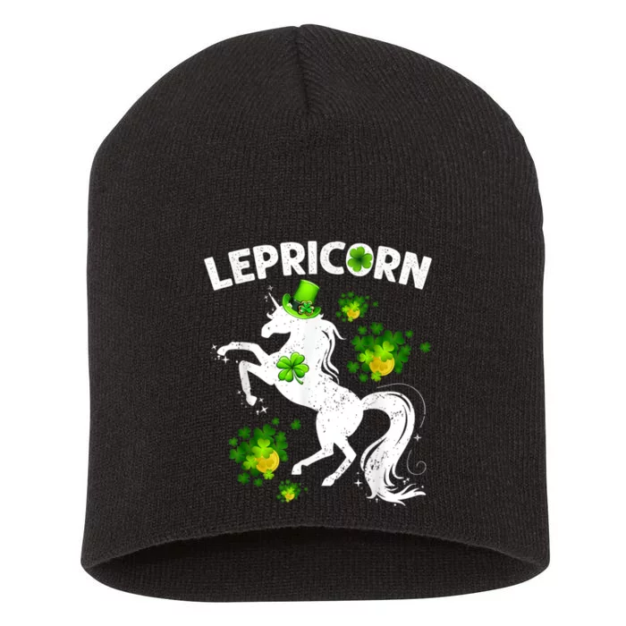 Lepricorn Leprechaun Unicorn St Patrick's Day Shamrock Short Acrylic Beanie