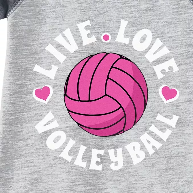 Live Love Volleyball For Women Volleyball Fan Infant Baby Jersey Bodysuit