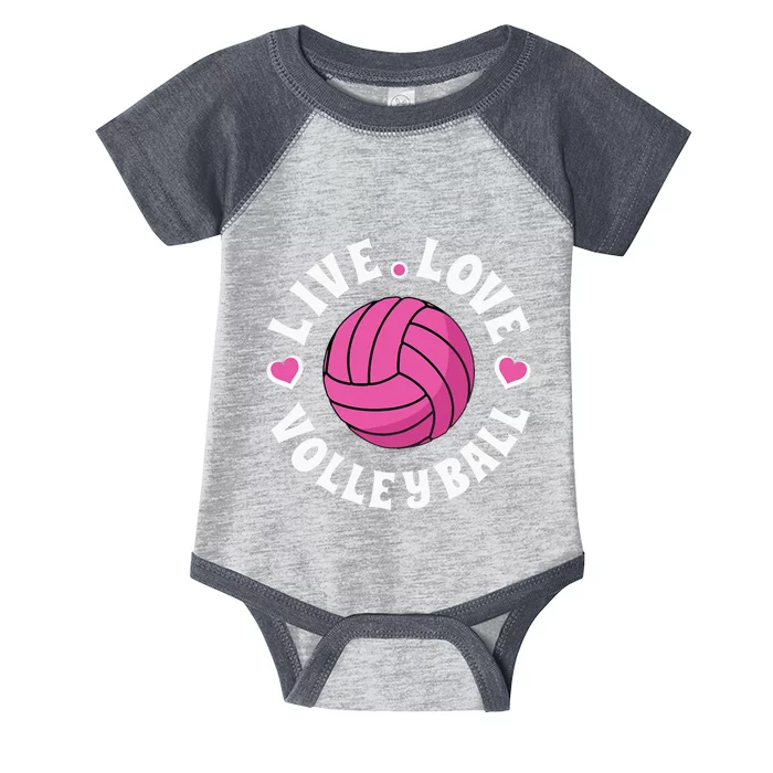 Live Love Volleyball For Women Volleyball Fan Infant Baby Jersey Bodysuit