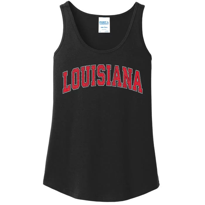 Louisiana La Vintage Athletic Sports Design Red Style Ladies Essential Tank