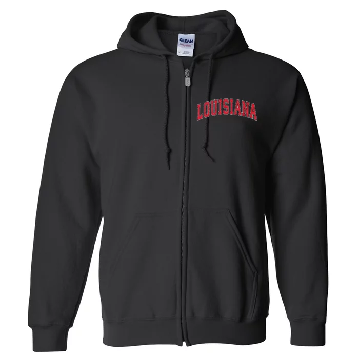 Louisiana La Vintage Athletic Sports Design Red Style Full Zip Hoodie