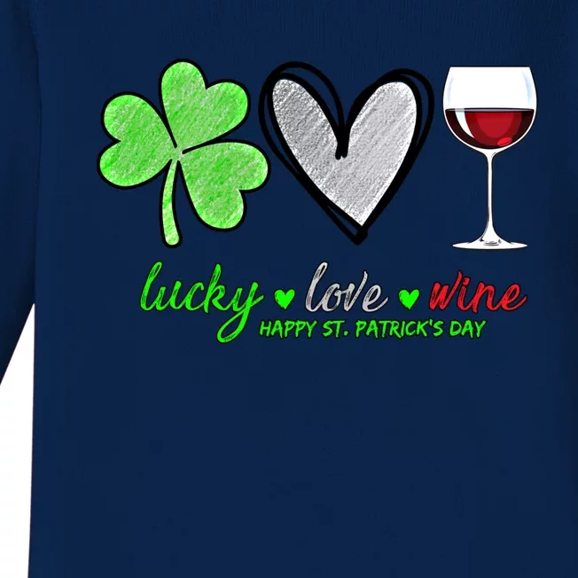 Lucky Love Wine Shamrock Happy St Patrick's Day Funny Gift Baby Long Sleeve Bodysuit