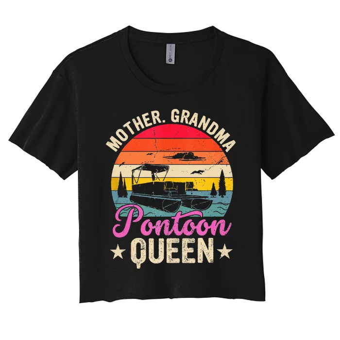 Lake Life Women Mom Mother Grandma Pontoon Queen Women's Crop Top Tee