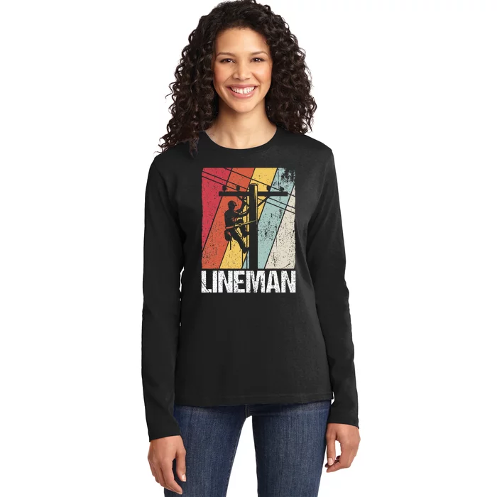 Lineman Line Worker Utility Pole Lineman Gift Ladies Long Sleeve Shirt