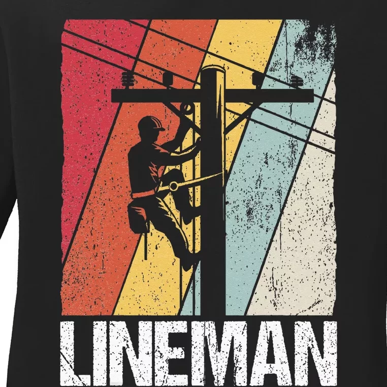 Lineman Line Worker Utility Pole Lineman Gift Ladies Long Sleeve Shirt