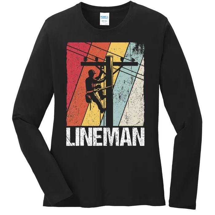 Lineman Line Worker Utility Pole Lineman Gift Ladies Long Sleeve Shirt