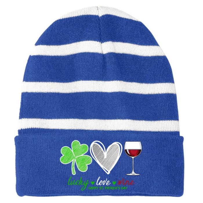 Lucky Love Wine Shamrock Happy St Patrick's Day Cool Gift Striped Beanie with Solid Band