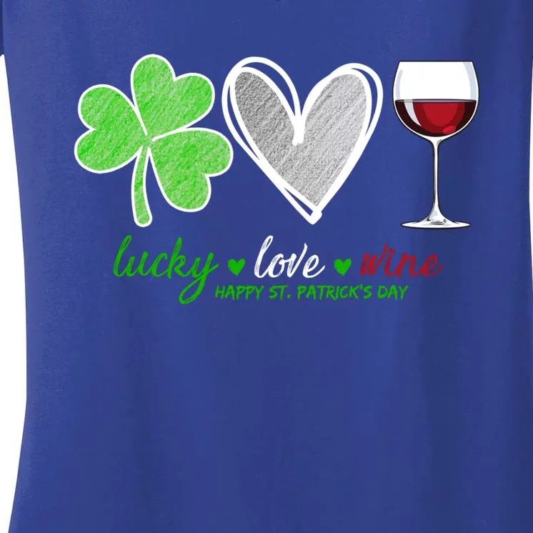 Lucky Love Wine Shamrock Happy St Patrick's Day Cool Gift Women's V-Neck T-Shirt