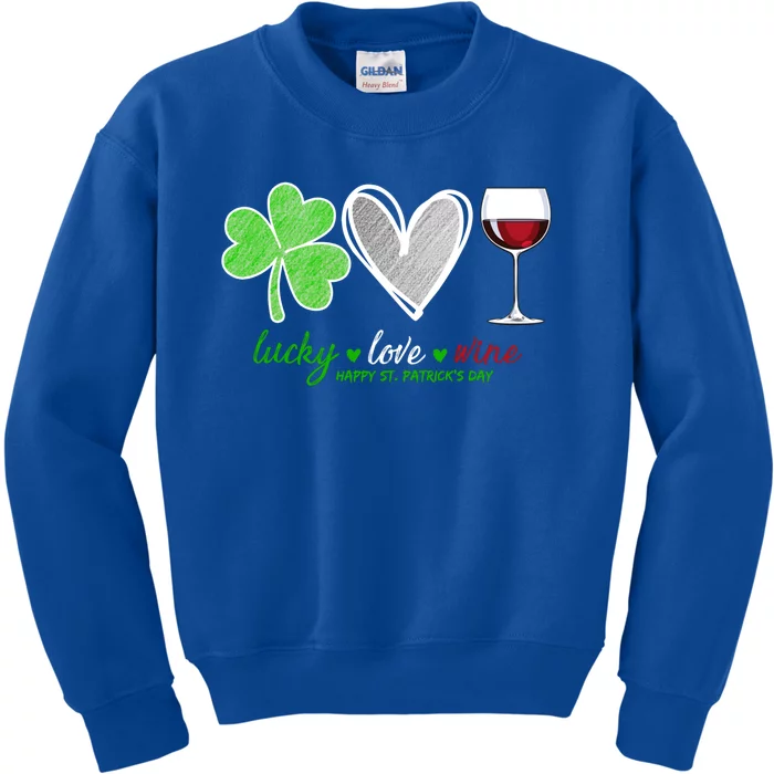 Lucky Love Wine Shamrock Happy St Patrick's Day Cool Gift Kids Sweatshirt