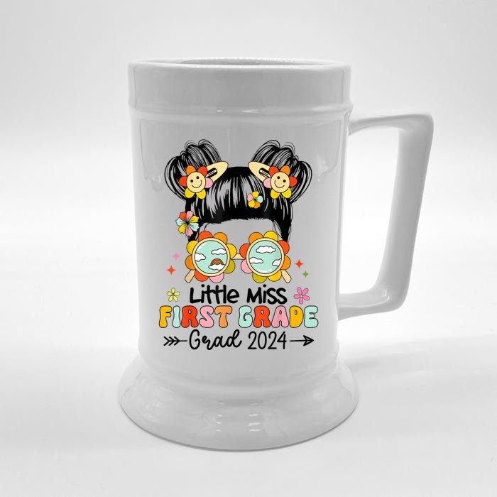 Little Miss 1st First Grade Grad Graduation 2024 Messy Bun Gift Beer Stein