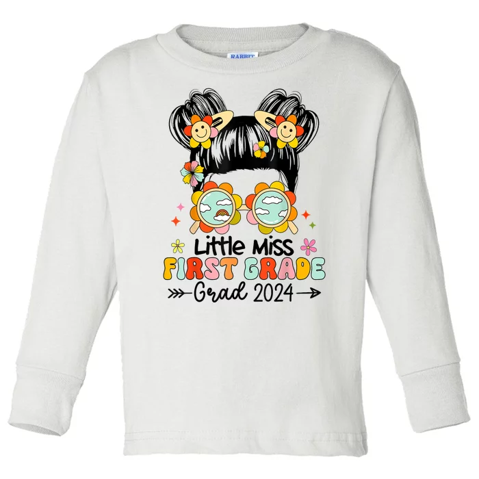 Little Miss 1st First Grade Grad Graduation 2024 Messy Bun Gift Toddler Long Sleeve Shirt