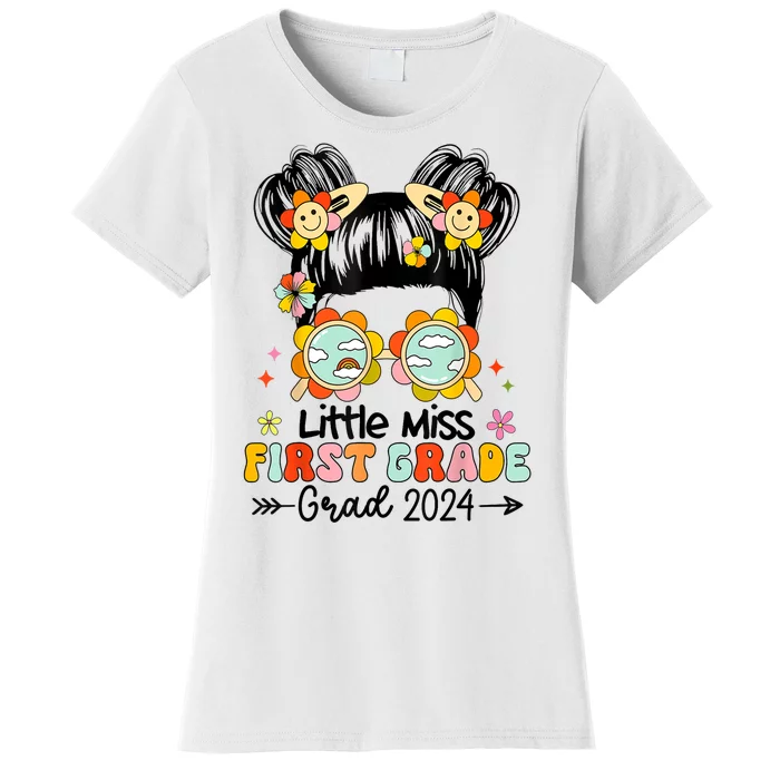 Little Miss 1st First Grade Grad Graduation 2024 Messy Bun Gift Women's T-Shirt