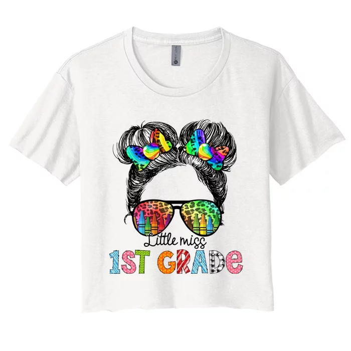 Little Miss 1st Grade Shirt Gift For 1st Grade Cute Girls Back To School Women's Crop Top Tee