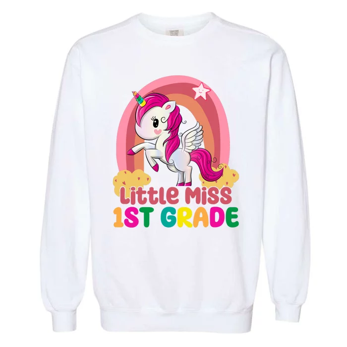 Little Miss 1st Grade Rainbow Unicorn Garment-Dyed Sweatshirt