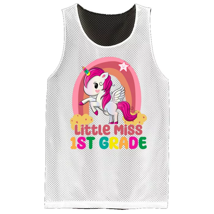 Little Miss 1st Grade Rainbow Unicorn Mesh Reversible Basketball Jersey Tank