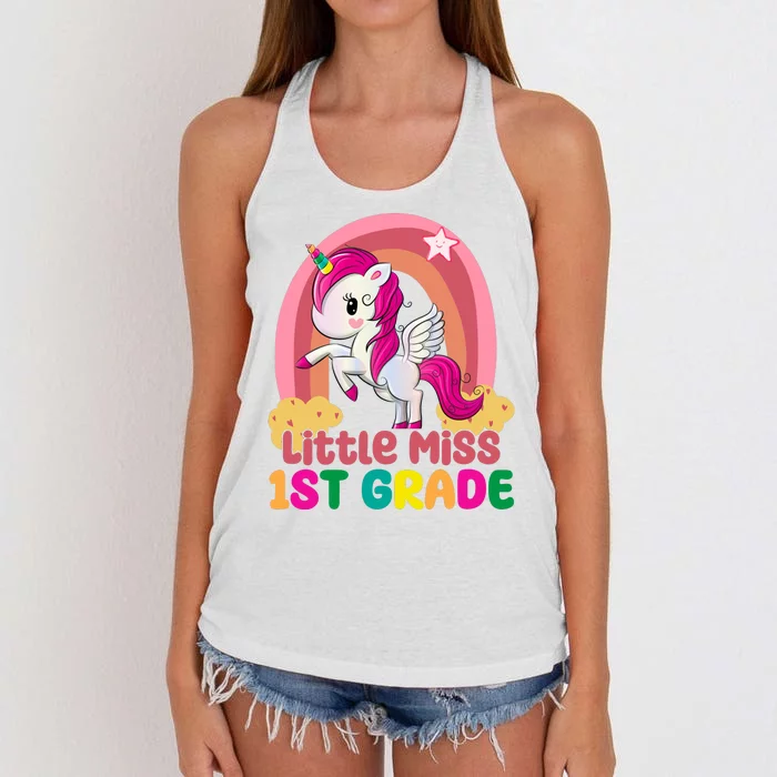 Little Miss 1st Grade Rainbow Unicorn Women's Knotted Racerback Tank