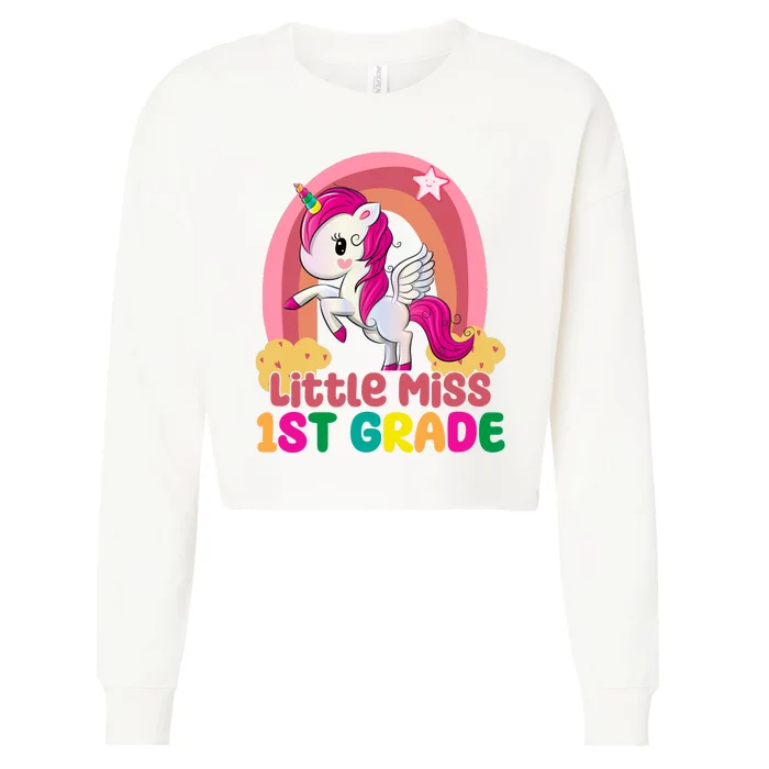 Little Miss 1st Grade Rainbow Unicorn Cropped Pullover Crew