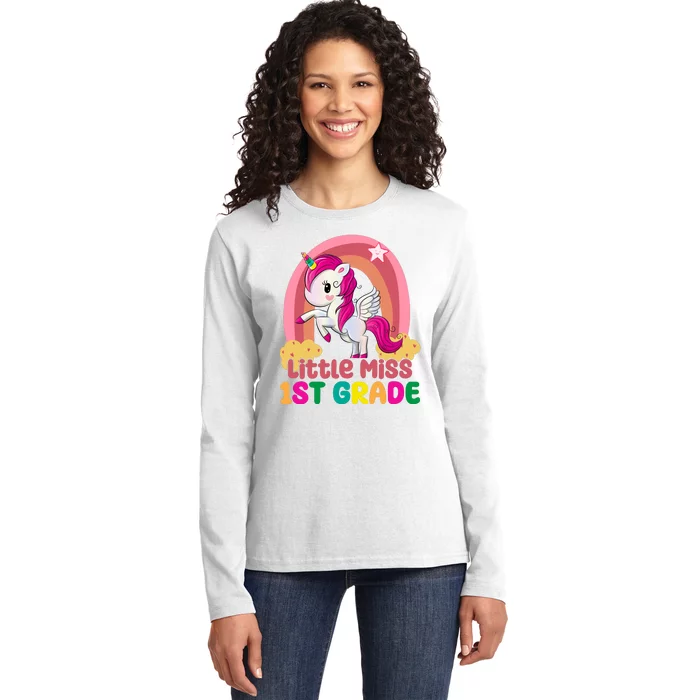 Little Miss 1st Grade Rainbow Unicorn Ladies Long Sleeve Shirt