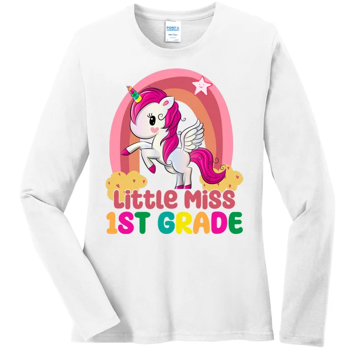 Little Miss 1st Grade Rainbow Unicorn Ladies Long Sleeve Shirt