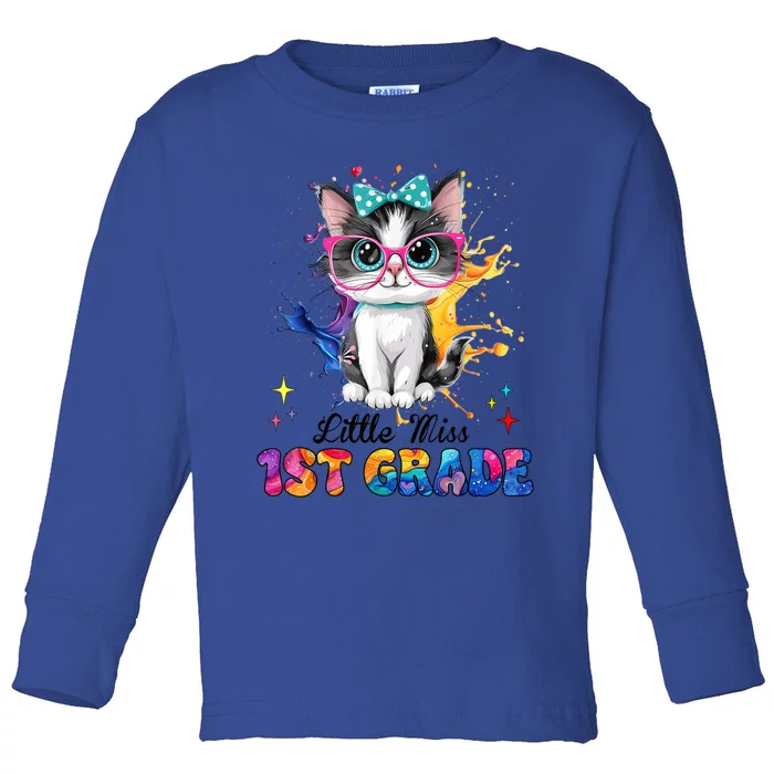 Little Miss 1st Grade Kitten Back To School Cat Toddler Long Sleeve Shirt