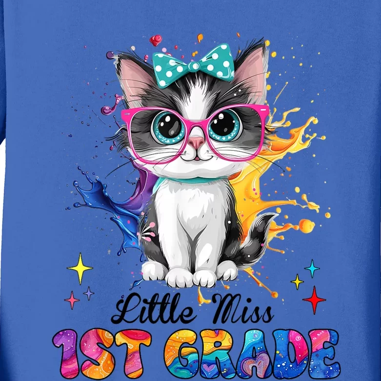 Little Miss 1st Grade Kitten Back To School Cat Kids Long Sleeve Shirt