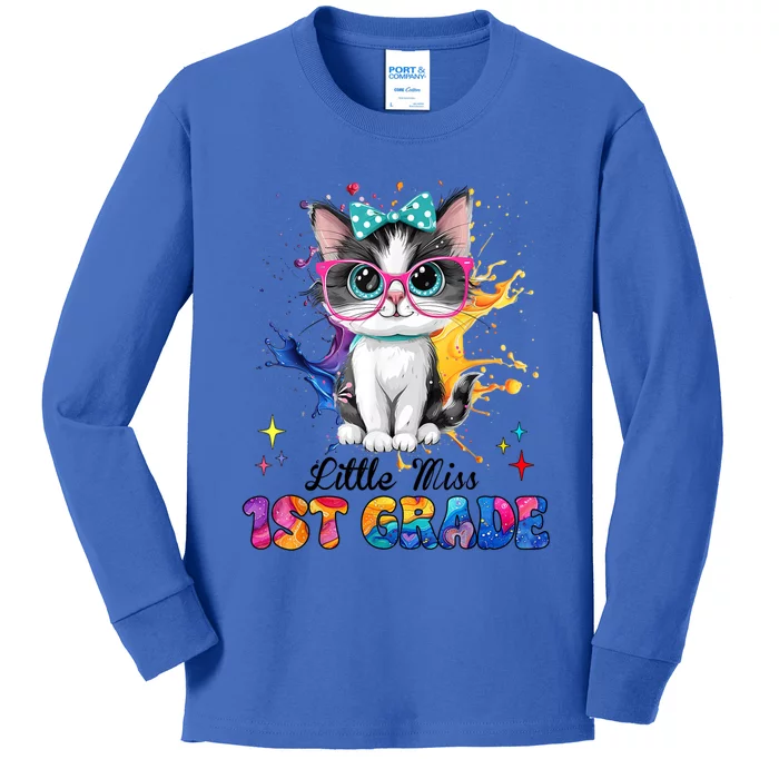 Little Miss 1st Grade Kitten Back To School Cat Kids Long Sleeve Shirt