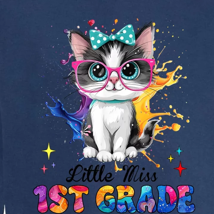 Little Miss 1st Grade Kitten Back To School Cat Garment-Dyed Sweatshirt